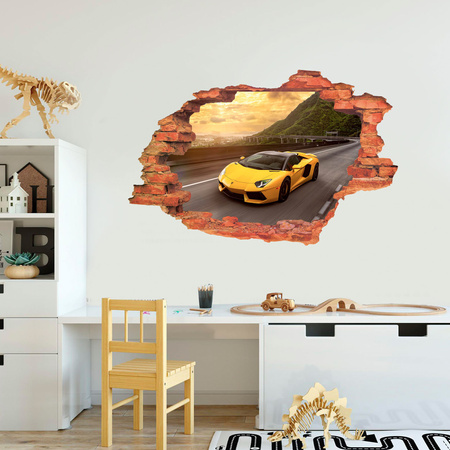 Naklejka na ścianę 3D SAMOCHODY Lamborghini zachód słońca 90 cm na 60 cm