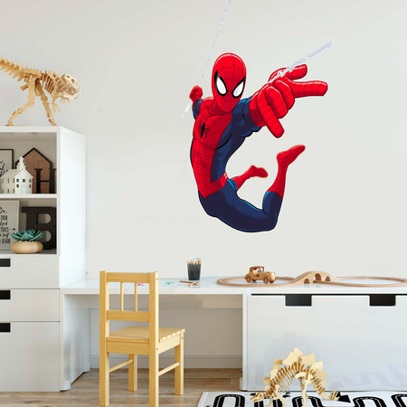 Naklejka na ścianę Spider Man atakuje nicią pajęczyny 90 cm na 60 cm