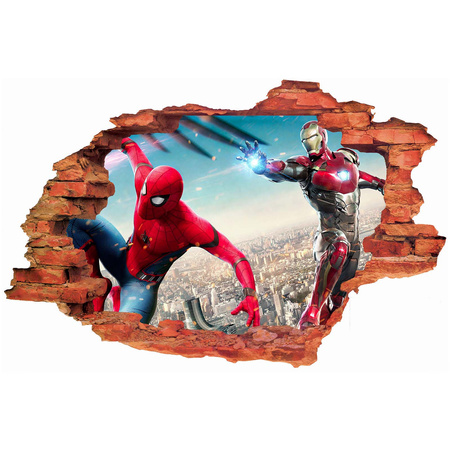 Naklejka na ścianę 3D IRON MAN ściga Spider Mana 90 cm na 60 cm