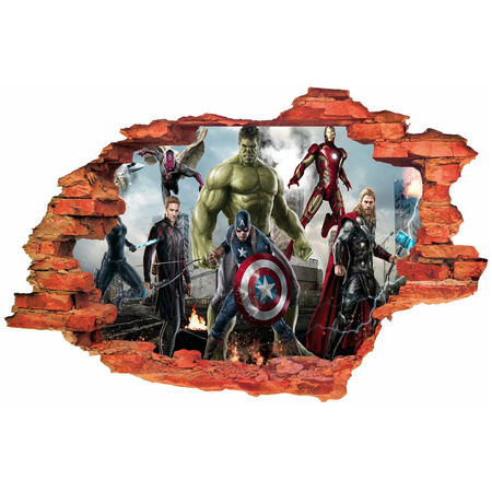 Naklejka na ścianę 3D Avengers Kapitan Ameryka przed Hulkiem 90 cm na 60 cm 
